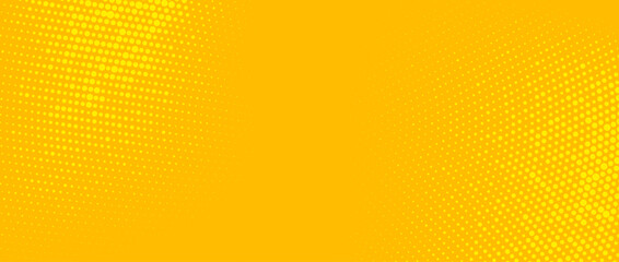 Yellow halftone background. Retro comic grain pixel texture. Pixelated dots cartoon wallpaper. Pop art fading wavy gradient pattern. Vector gritty backdrop.