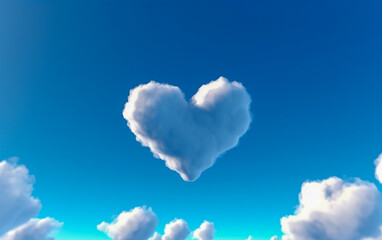 In the blue sky, there is a cloud in the shape of a heart floating.　Generative AI