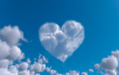 Naklejka na ściany i meble A cloud shaped like a heart is floating in the blue sky.　Generative AI