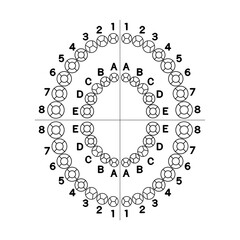 歯科診療記録（カルテ）用　楕円形に並んだシンプルな歯の図