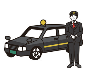 タクシーと運転手のベクターイラスト素材／観光／求人 © ニワトコ