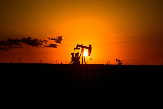oil pump at sunset