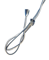 String rope obi Japanese Traditional Komono equipment fly in air with curve. String rope obi Japanese Traditional Komono fabric is beautiful clothes for ceremony event. White background isolated