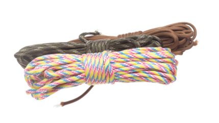 Pack group Climbing Rope roll fly in air. Strong safety climbing rope for sport mountain hobby, need safety gear to lock hold weight of climber rope. White background isolated