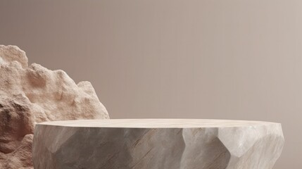 Stone podium for display product. Background for cosmetic product branding, identity and packaging inspiration.