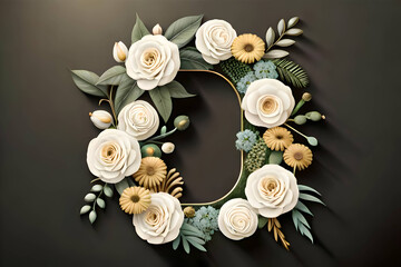 Blooming Letter D: Enchanting Floral Collection - Ivory Blossoms, Gilded Foliage, and Botanical Delights. Perfect for Weddings, Celebrations, and Joyous Occasions. Featuring Roses, Peonies,