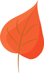 foliage, single flat leaf, outline. Autumn leaf. A leaf in autumn color is isolated on transparent, png. Flat, cartoon style
