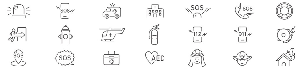 Emergency Editable icons collection set vector