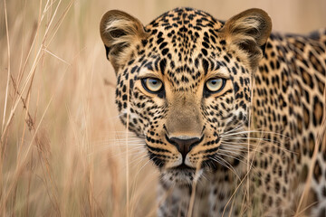a leopard in the wild looking at the camera with its eyes closed and it's head slightly to the right