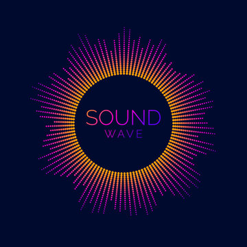 Circle Sound Wave Visualization Bar. Dotted Music Player Equalizer. Radial Audio Signal Or Vibration Element. Voice Recognition. Neon Colors Concept. Vector