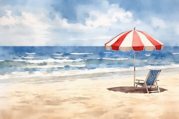Fototapeta na wymiar beach umbrella and chairs