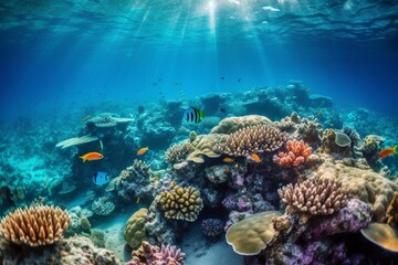 Vibrant Underwater World with Colorful Marine Life and Coral Reefs Created with Generative AI