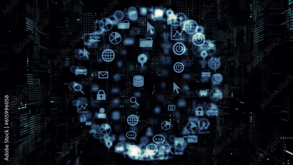 Poster Digital communication network concept. Abstract animation.