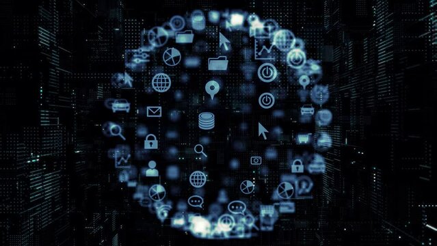 Digital communication network concept. Abstract animation.