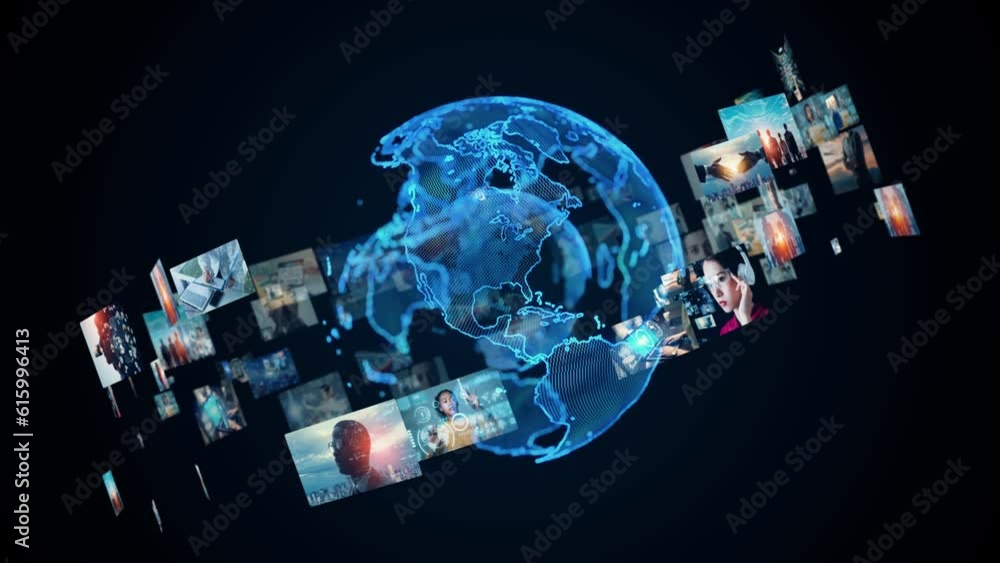Aufkleber Visual contents concept. Social networking service. Streaming video. communication network.