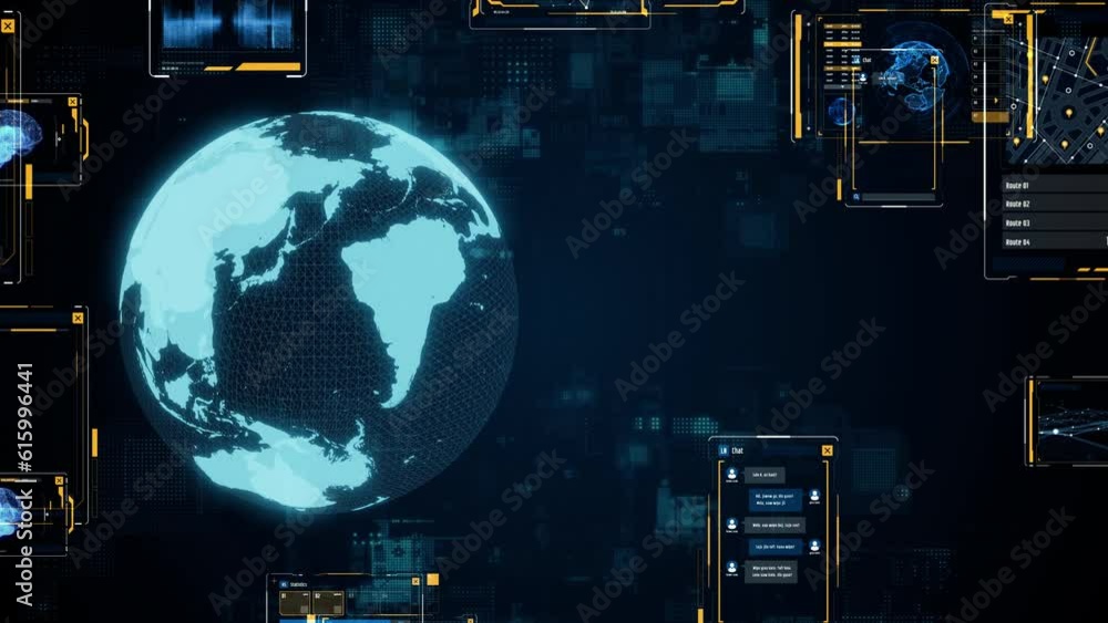 Leinwandbilder Global communication network concept. GUI (Graphical User Interface). Abstract animation.