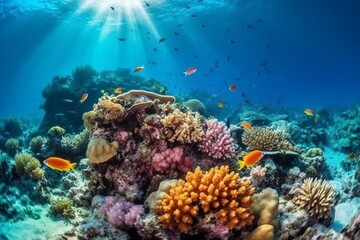 Obraz premium Vibrant Underwater World with Colorful Marine Life and Coral Reefs Created with Generative AI