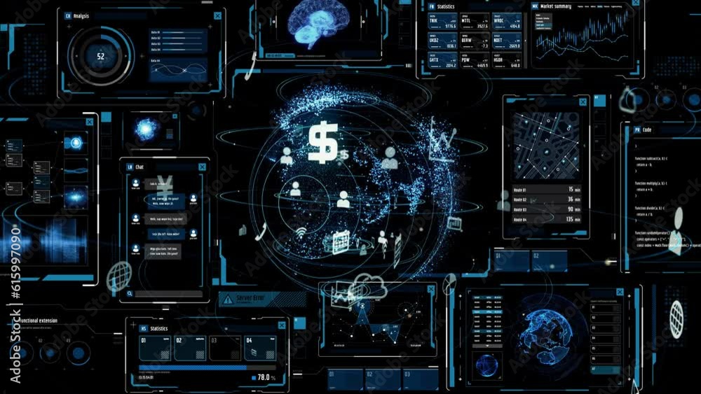 Leinwandbilder Digital communication network concept. GUI (Graphical User Interface). Abstract animation.