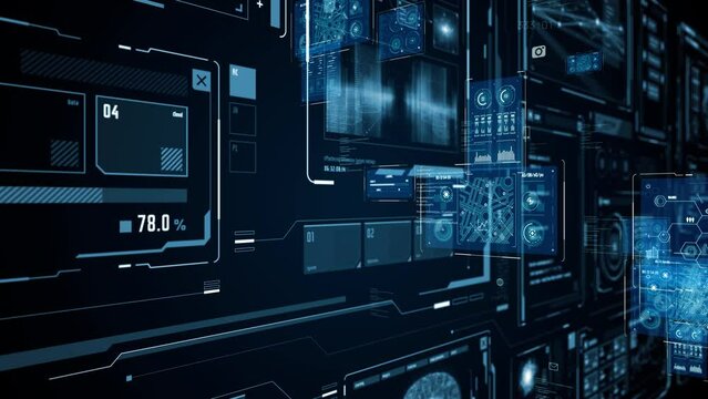 Digital communication network concept. GUI (Graphical User Interface). Abstract animation.