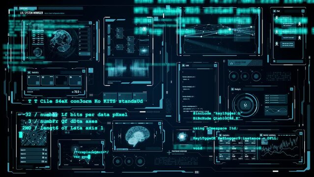 Digital communication network concept. GUI (Graphical User Interface). Abstract animation.