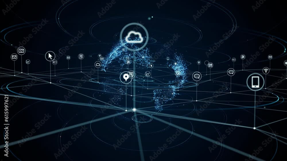 Poster Digital communication network concept. Abstract animation.