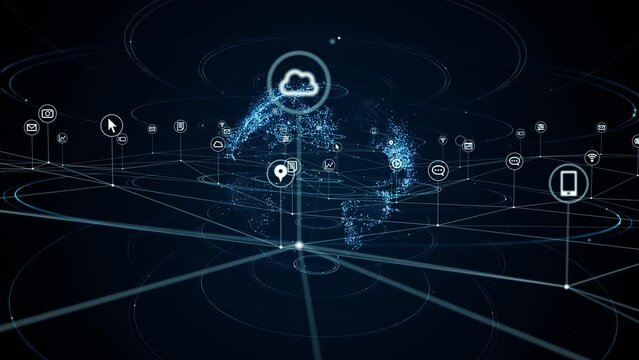 Digital communication network concept. Abstract animation.