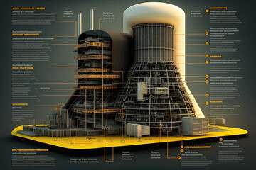 A huge modern nuclear power plant building producing energy using uranium and plutonium atoms. Construction of a new energy facility, generative AI