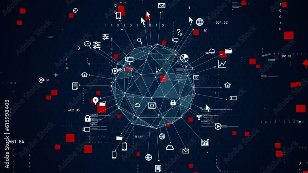 Poster Digital communication network concept. Abstract animation.