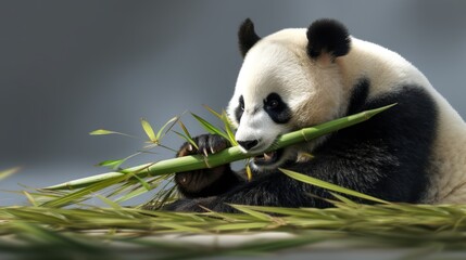 Fototapeta premium giant panda eating bamboo