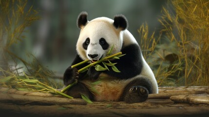 Fototapeta premium giant panda eating bamboo