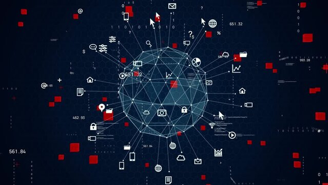 Digital communication network concept. Abstract animation.