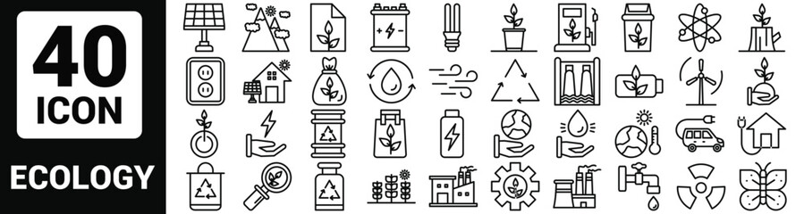 Vector ecology Line Outline Icon Set