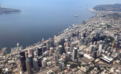 Fototapeta na wymiar Aerial View of the city of Seattle on the Puget Sound.
