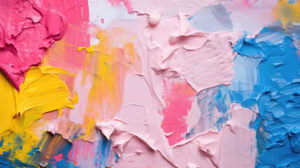 Abstract colorful oil painting on canvas. Oil paint texture with brush and palette knife strokes. multicolored wallpaper. Macro close up acrylic background. Post-processed generative AI