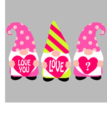 Cute gnome with heart. Vector art illustration.