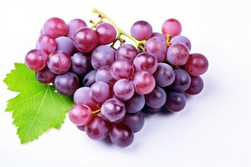 Fototapeta premium Fresh grapes with leaves isolated on white background. Generative Ai