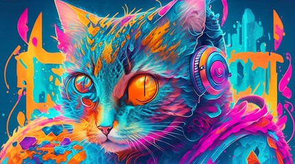 background with colorful Cat dj