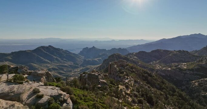 Mt Lemmon Arizona Aerial v1 drone flyover Windy Point Vista capturing breathtaking views of rock formation, mountainscape and unspoiled Tucson nature landscape - Shot with Mavic 3 Cine - March 2022