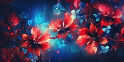 Fototapeta na wymiar Beautiful abstract red and blue night photo floral design background banner. beautiful Generative AI AIG32