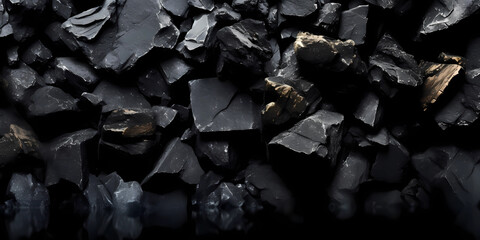Coal black texture dark background, geology theme, AI generated - obrazy, fototapety, plakaty