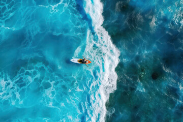  a person is surfing in the water, in the style of aerial photography,  turquoise and white, generative ai