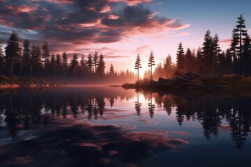 Naklejka premium sunset over the river