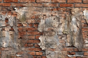 Weathered Brick Wall: A close-up of a worn and cracked brick wall, showcasing the gritty texture and aged character. 