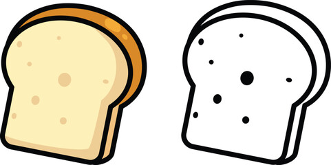 Illustration of isolated colorful and black and white sliced roasted toasts bread coloring book