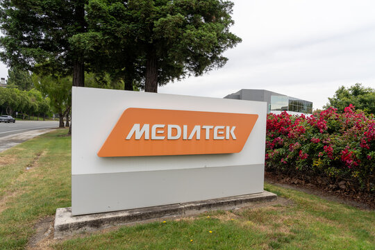 MediaTek ground sign at MediaTek North America office in San Jose, California, USA on June 10, 2023. MediaTek Inc. is a Taiwanese fabless semiconductor company. 