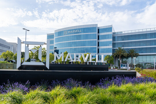 Marvell Technology office building in Santa Clara, California, USA - June 10, 2023. Marvell Technology is an American company which develops and produces semiconductors and related technology.