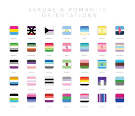 Various Sexual Romantic Orientation Icon Application Pride Flag Rainbow Rectangle Square Button
