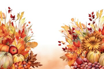 Naklejka na ściany i meble Autumn Harvest: Design a textured background with warm-toned flowers and fall foliage, representing the beauty of autumn and its bountiful harvest. 