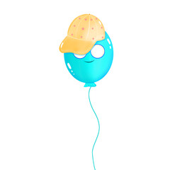 Blue balloon wear baseball cap