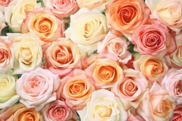 Delicate Roses: Focus on creating a texture background using various types of delicate roses, showcasing their intricate petals and soft colors. 